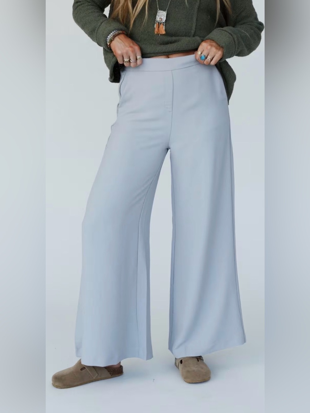 Three Bird Nest World Traveler Wide Leg Pants Light Gray Boho Flowy NWT Small
